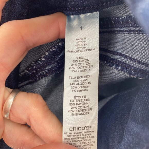 Chicos Jeans Womens 1 US 8 Blue Perfect Stretch Pull On Bootcut Dark Wash Denim* - Picture 8 of 14